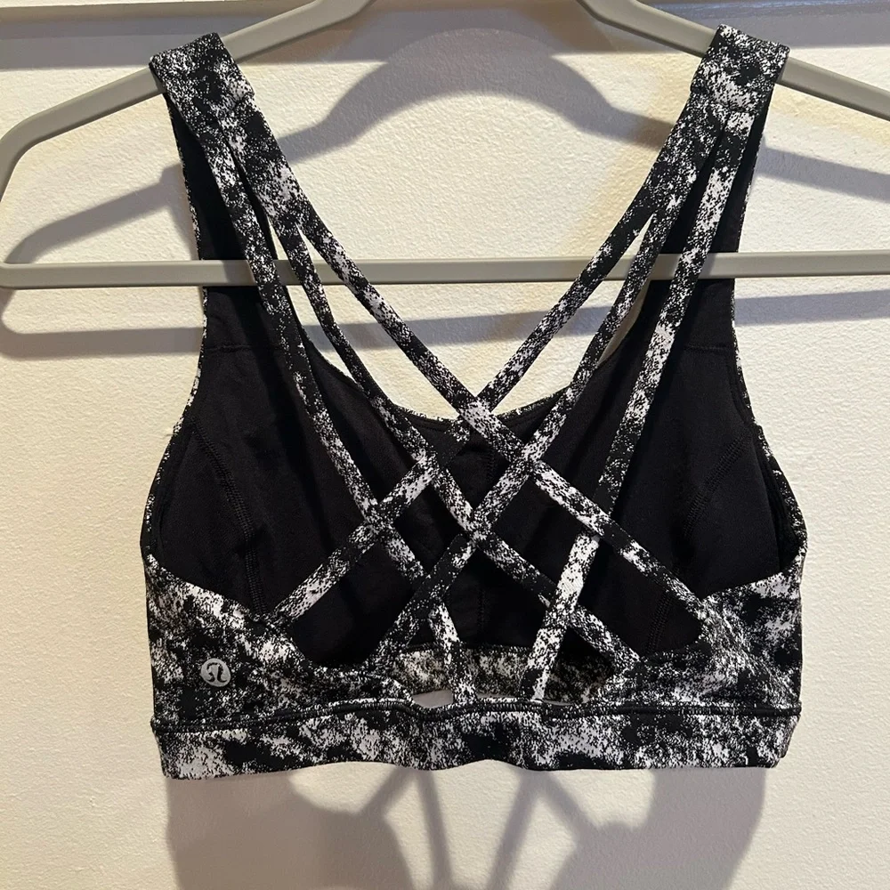 Lululemon Free to Be Serene Bra Black White Splatter Print - Size 4